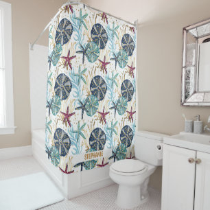 Rideaux De Douche Elégant bleu et or Océan Motif trésors
