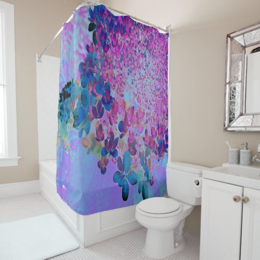 Rideaux De Douche Élégant bleu foncé et lumière magenta Hydrangea (En situation)