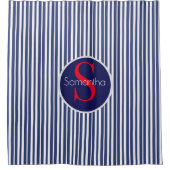 Rideaux De Douche Élégant bleu marine rouge rayé monogramme initial (Devant)
