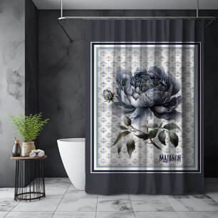 Rideaux De Douche Élégant Bleu Vintage Toile de Jouy Chinoiserie Fra