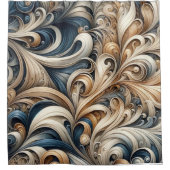 Rideaux De Douche Elegant Blue Beige Baroque Swirl Pattern (Devant)