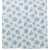 Rideaux De Douche Elegant Blue Hydrangea Pattern Gray Stripe  (Devant)