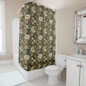 Rideaux De Douche Elegant Botanical Curtain Sage Green Gold Print (En situation)