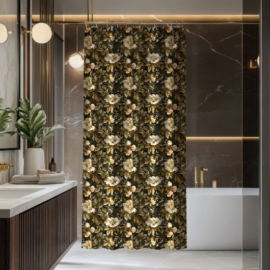 Rideaux De Douche Elegant Botanical Curtain Sage Green Gold Print