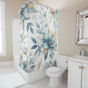 Rideaux De Douche Élégant Botanique Pastel Bleu Jaune 