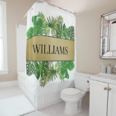 Rideaux De Douche Elégant Botanique Vert Faux Gold Palm Leaf (En situation)