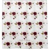 Rideaux De Douche Élégant Burgundy Delicate Fleurs Or Monogramme (Devant)