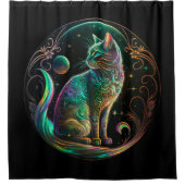 Rideaux De Douche Élégant Chat Psychédélique Art Moderne | (Devant)