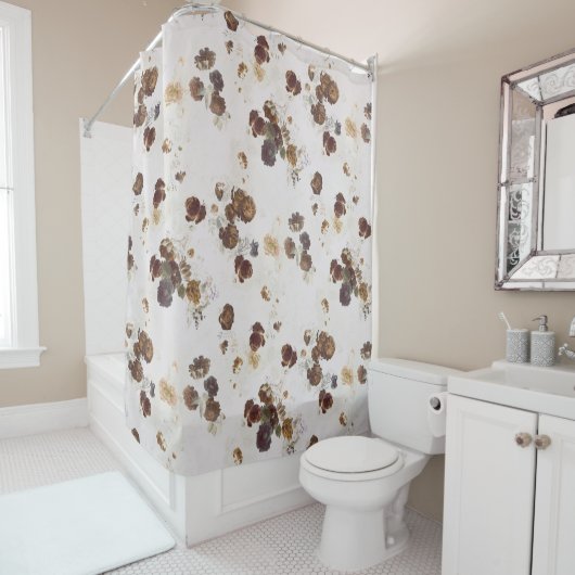 Rideaux De Douche Elégant chic Beige Brown Rose Floral Toile (En situation)