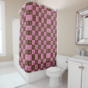 Rideaux De Douche Élégant Chic Marron Carreaux & Ours