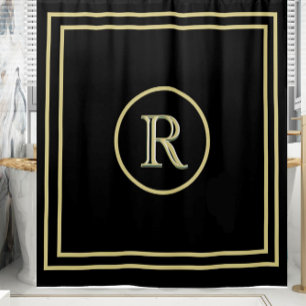 Rideaux De Douche Élégant chic noir et or personnalisé Monogramme
