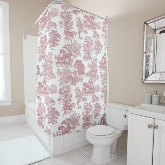Rideaux De Douche Elégant Chic Rose Rustique Horses Toile (En situation)