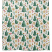 Rideaux De Douche Elegant Christmas Trees Red Green Gold Bathroom (Devant)