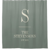 Rideaux De Douche Élégant Classic Famille Monogramme Est Sage Vert  (Devant)