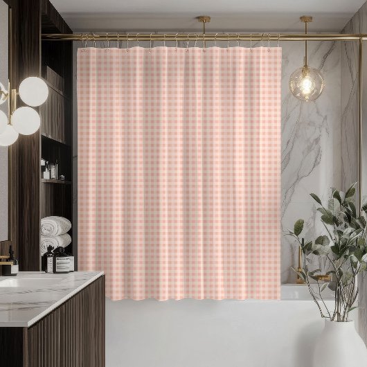 Rideaux De Douche Elegant Coral Grey Plaid Curtain Modern Bath Style