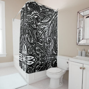 Rideaux De Douche Elégant design de mandala noir et blanc jeter le p