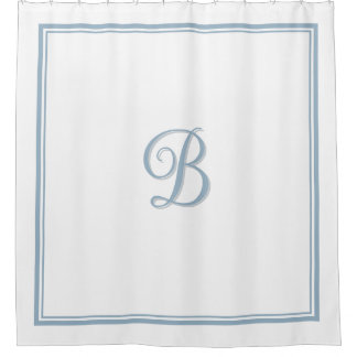 Rideaux De Douche Élégant Dusty bleu double bordure Monogramme