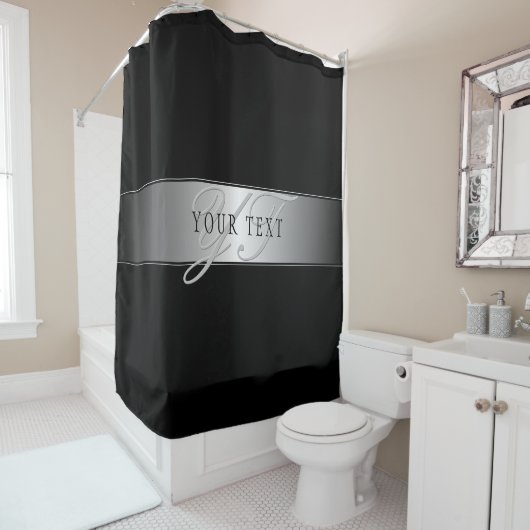 Rideaux De Douche Élégant écriture de script de monogramme modifiabl (En situation)