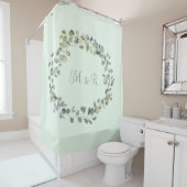 Rideaux De Douche Élégant Eucalyptus Botanique Verdure Monogramme (En situation)