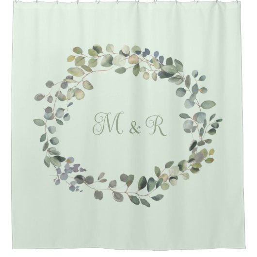 Rideaux De Douche Élégant Eucalyptus Botanique Verdure Monogramme (Devant)