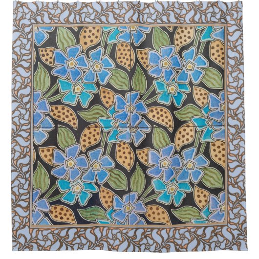 Rideaux De Douche Élégant Fleur Bleu Périwinkle Floral Classic (Devant)