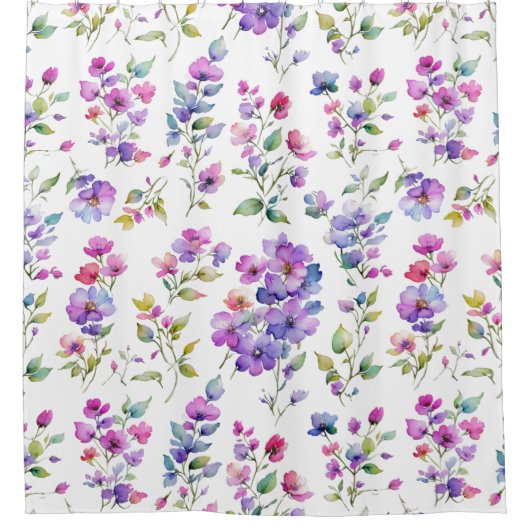 Rideaux De Douche Élégant fleurs sauvages d'aquarelle rose violet (Devant)