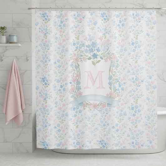 Rideaux De Douche Elegant Floral Monogram