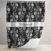 Rideaux De Douche Élégant Floral Noir Et Blanc