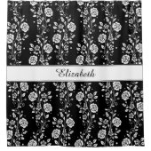 Rideaux De Douche Élégant Floral Noir Et Blanc (Devant)