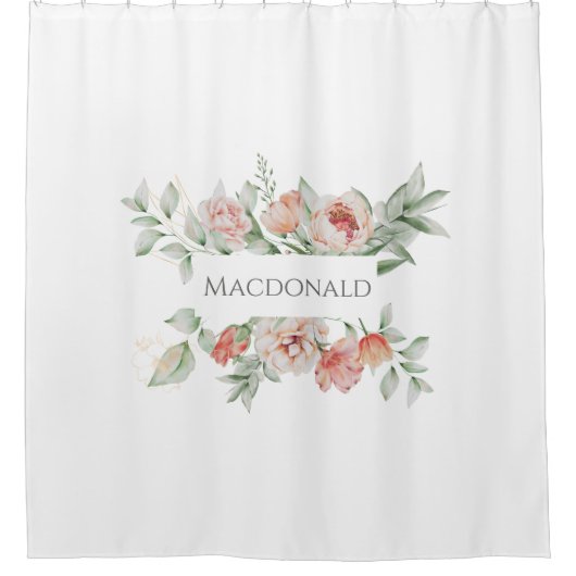 Rideaux De Douche Elegant Floral Rose Custom Name  (Devant)