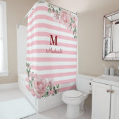 Rideaux De Douche Elegant Floral Rose Striped Monogram (En situation)