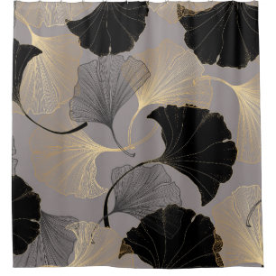 Rideaux De Douche Elégant Ginkgo en or, arrière - plan vintage.