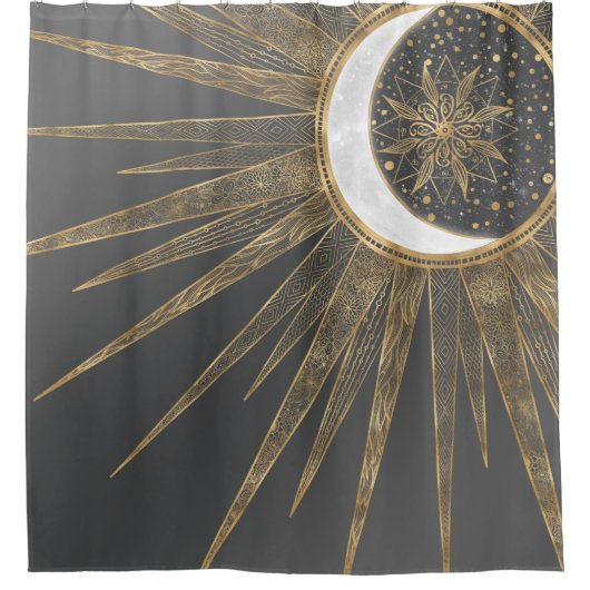 Rideaux De Douche Elegant Gold Doodles Sun Moon Mandala Design (Devant)
