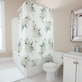 Rideaux De Douche Élégant Gold Green Foliage Blanc Moderne (En situation)