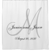 Rideaux De Douche Élégant gris blanc Monogramme Noms Mariage (Devant)