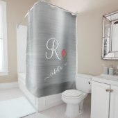 Rideaux De Douche Élégant Gris Rouge Rose Personnalisé Nom Monogramm (En situation)