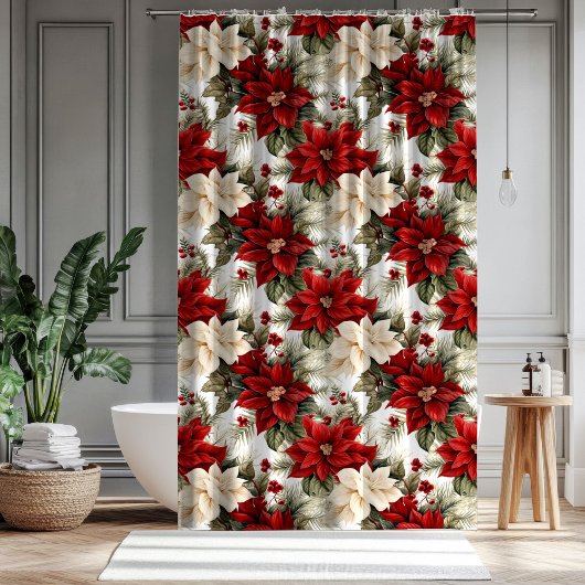 Rideaux De Douche Elegant Holiday Curtain Red Bloom Bathroom Gift