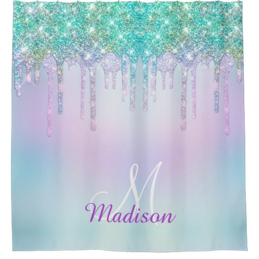 Rideaux De Douche Élégant Iridescente bleu parties scintillant goutt (Devant)