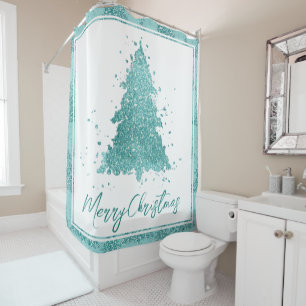 Rideaux De Douche Élégant Joyeux Noël Luxe Aqua Mint Splatter