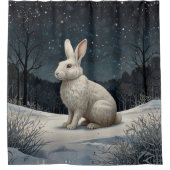 Rideaux De Douche Elégant lapin blanc Noël forêt enneigée (Devant)