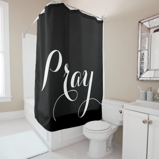 Rideaux De Douche élégant lettrage script PRAY | (En situation)