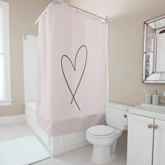 Rideaux De Douche Elegant Line Art Heart Wedding Blush Pink (En situation)