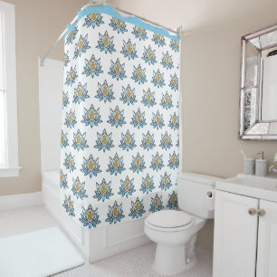 Rideaux De Douche Élégant Lotus Flower Blue Silver Gold Zen Yoga Z