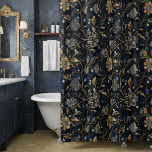 Rideaux De Douche Élégant Luxe Fleurs de Minuit