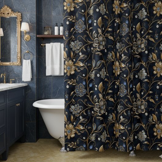 Rideaux De Douche Élégant Luxe Fleurs de Minuit