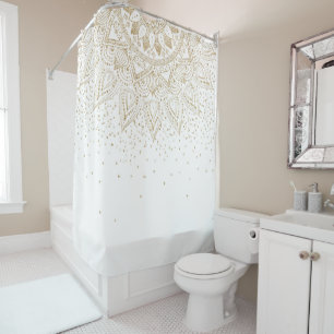Rideaux De Douche Elégant Mandala Confetti Design Or
