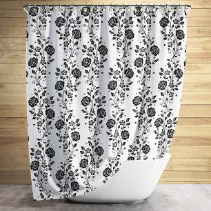 Rideaux De Douche Élégant Modèle Floral Noir Et Blanc
