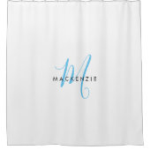 Rideaux De Douche Élégant Moderne Ciel Blanc Bleu Monogramme Script (Devant)