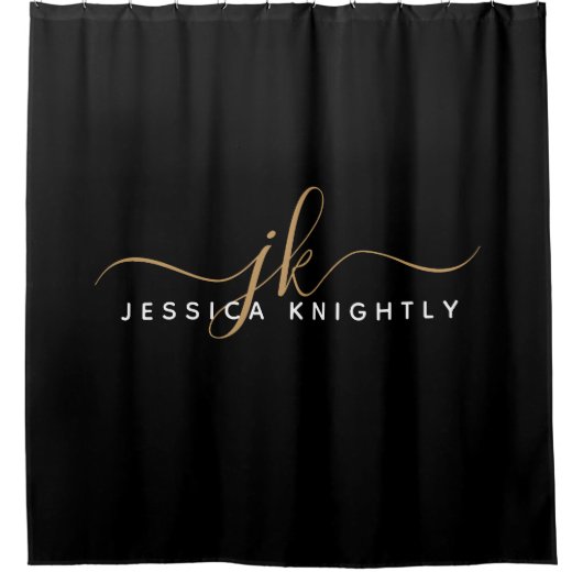 Rideaux De Douche Élégant moderne Script Monogramme Initiales Black (Devant)