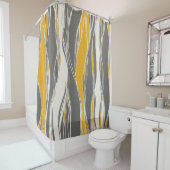 Rideaux De Douche Elégant, moderne, vagues, lignes, gris clair, jaun (En situation)